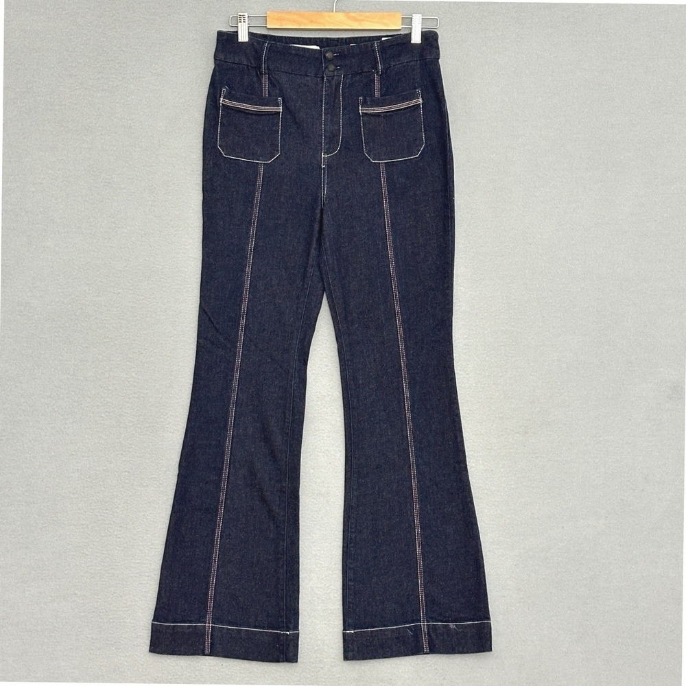 Pilcro Anthropologie Womens Jeans 29 Seamed High Rise Flare Dark Wash Retro 70s